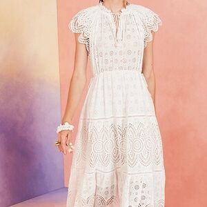 Ulla Johnson Gianna eyelet midi dress with tie waist. Excellent condition. Sz 4